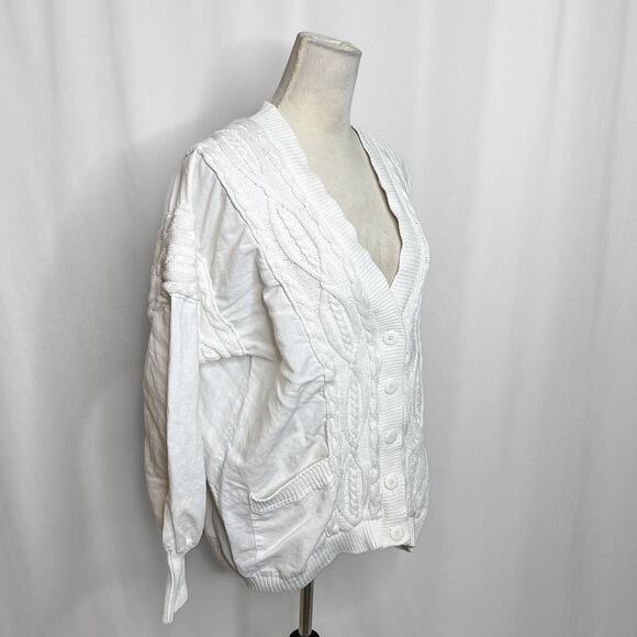 Sideffects Vintage Cable Knit Jacket White Button Up V Neck Women's M Retro 90s - Picture 10 of 11